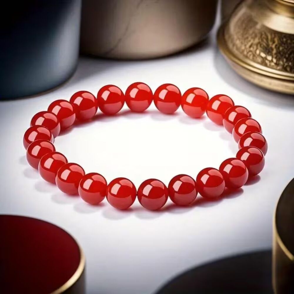 Natural Red Carnelian Beaded Stretch Bracelet 8mm Round Gemstone Layer Boho New
